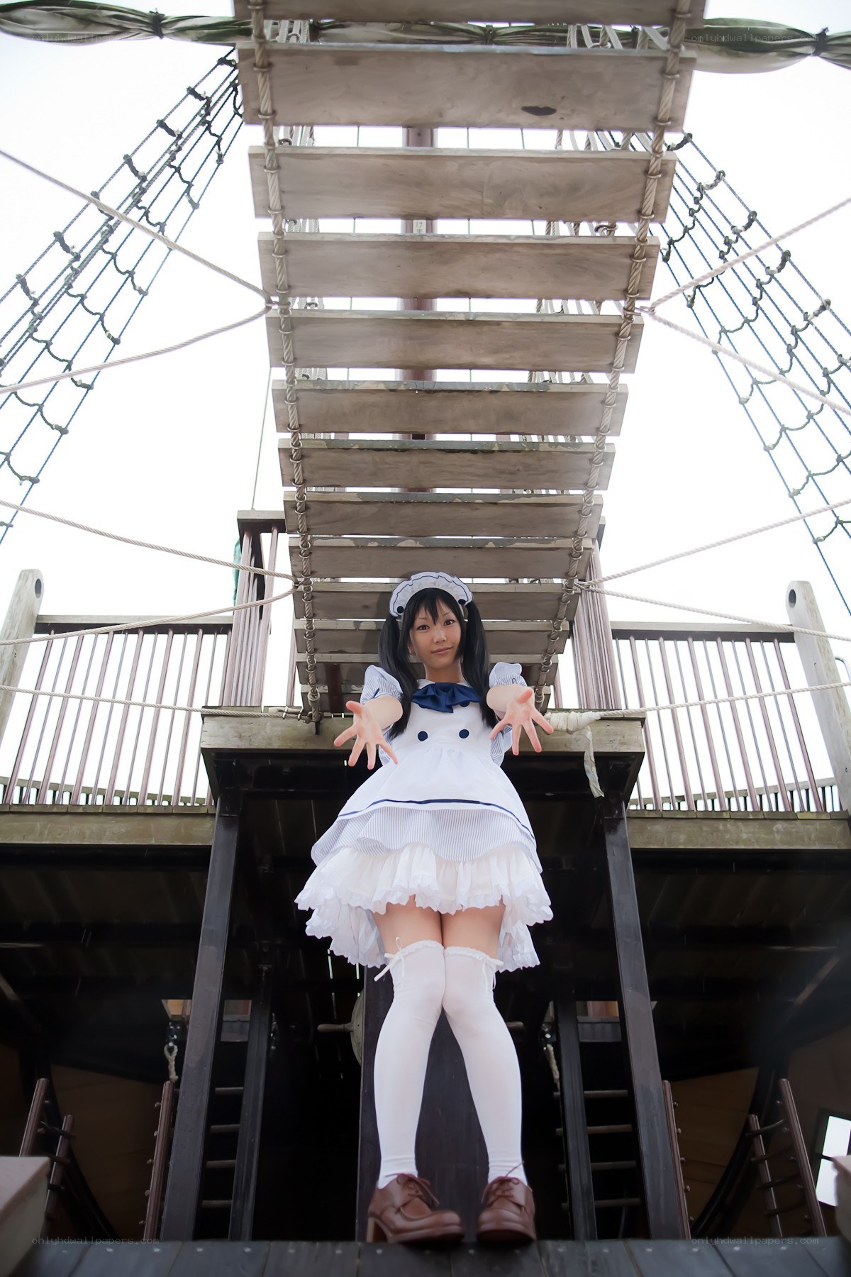 cosplayer on ship structure