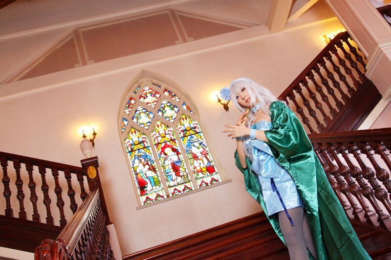 cosplayer on staircase