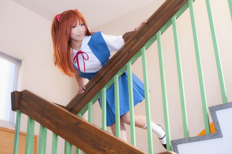 Cosplayer on Stairs — Blue