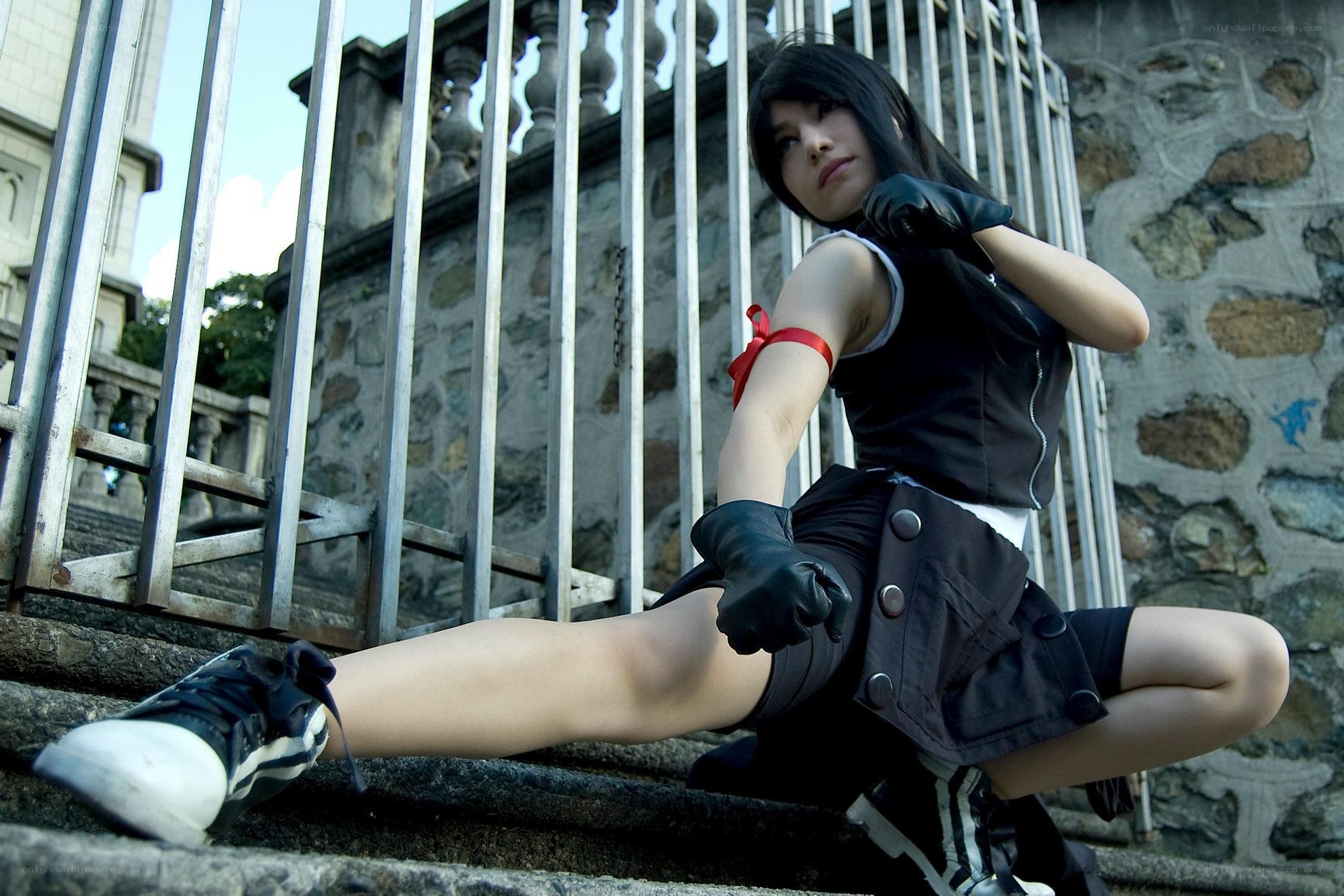 cosplayer on stone steps