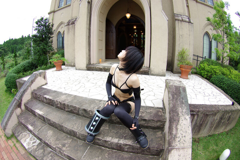 cosplayer on stone steps