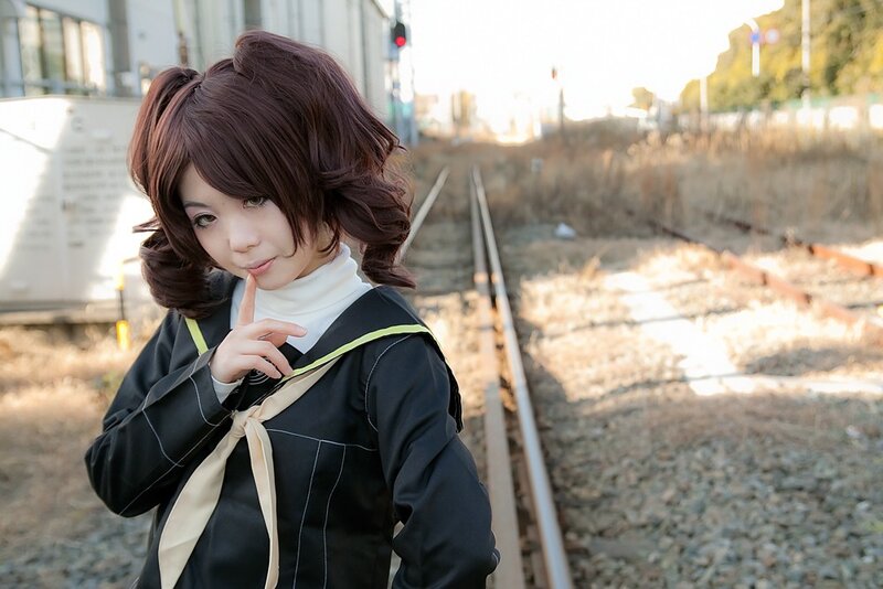 cosplayer on train tracks