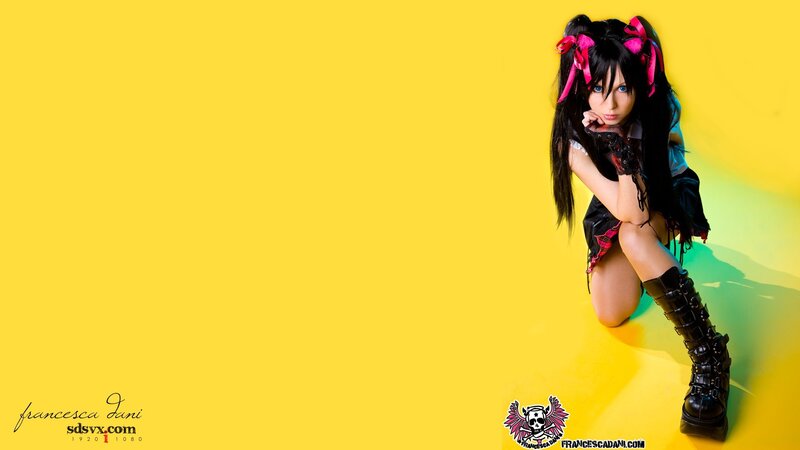 cosplayer on yellow background
