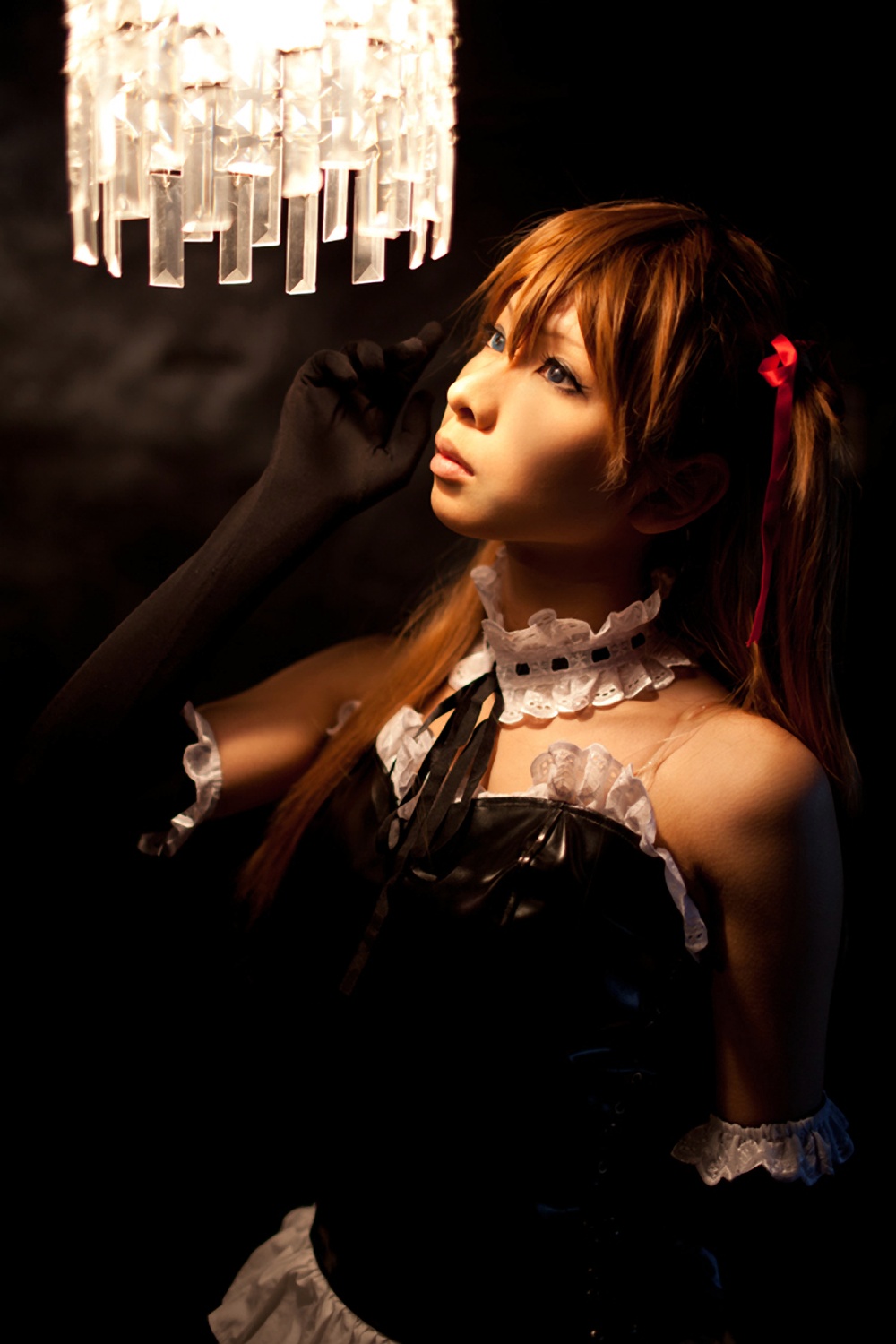 cosplayer under chandelier