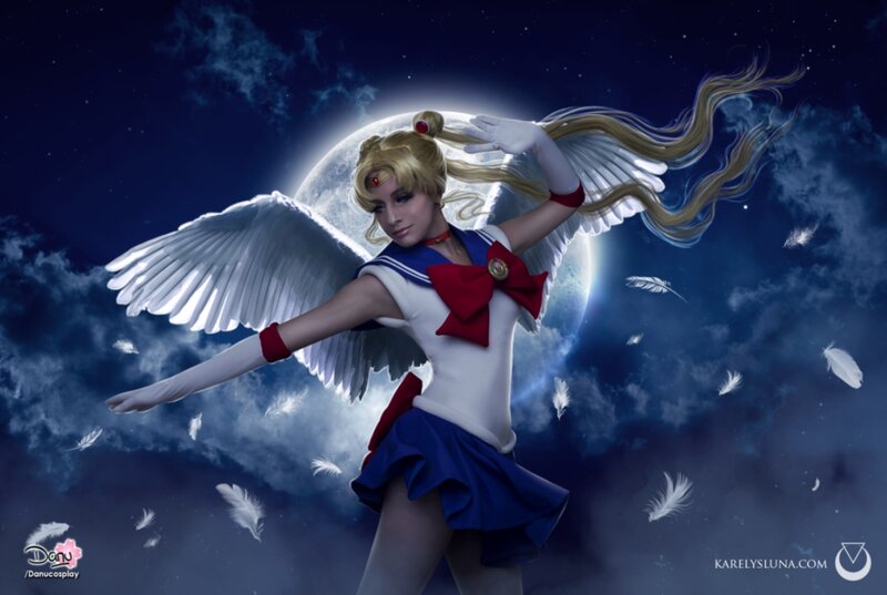 Cosplayer with Angel Wings — Blue