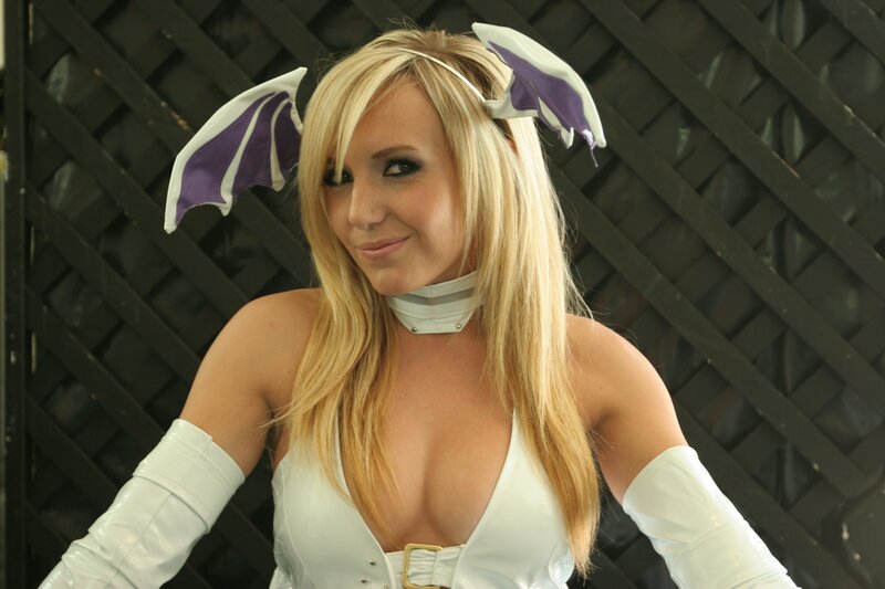 cosplayer with bat wings