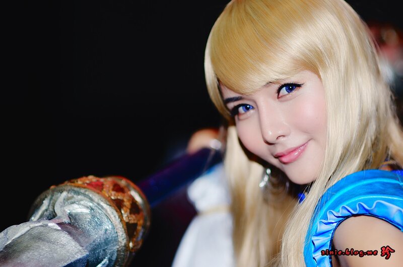 Cosplayer with Blonde Hair — Blue, Dramatic