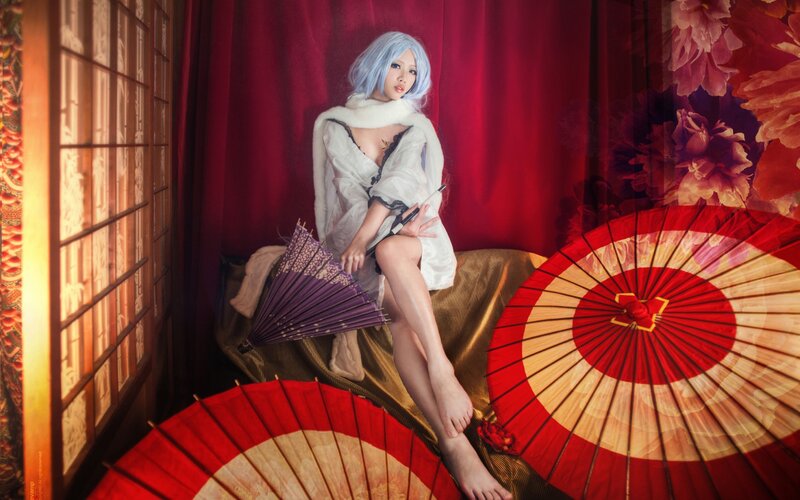 Cosplayer with Blue Hair — Red