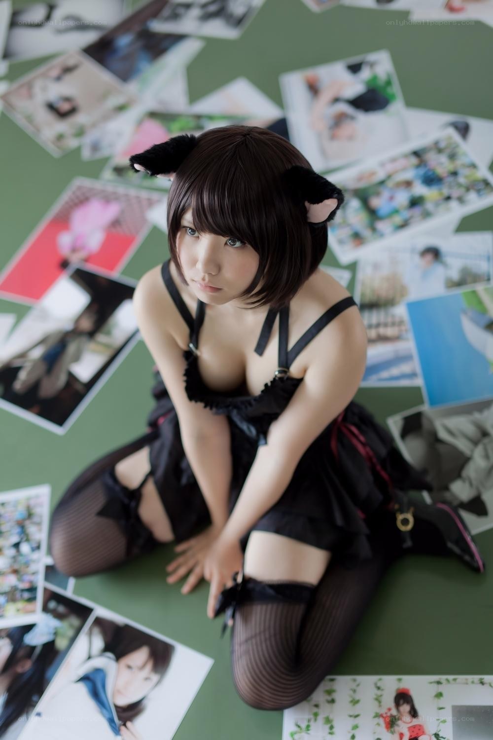 cosplayer with cat ears on floor