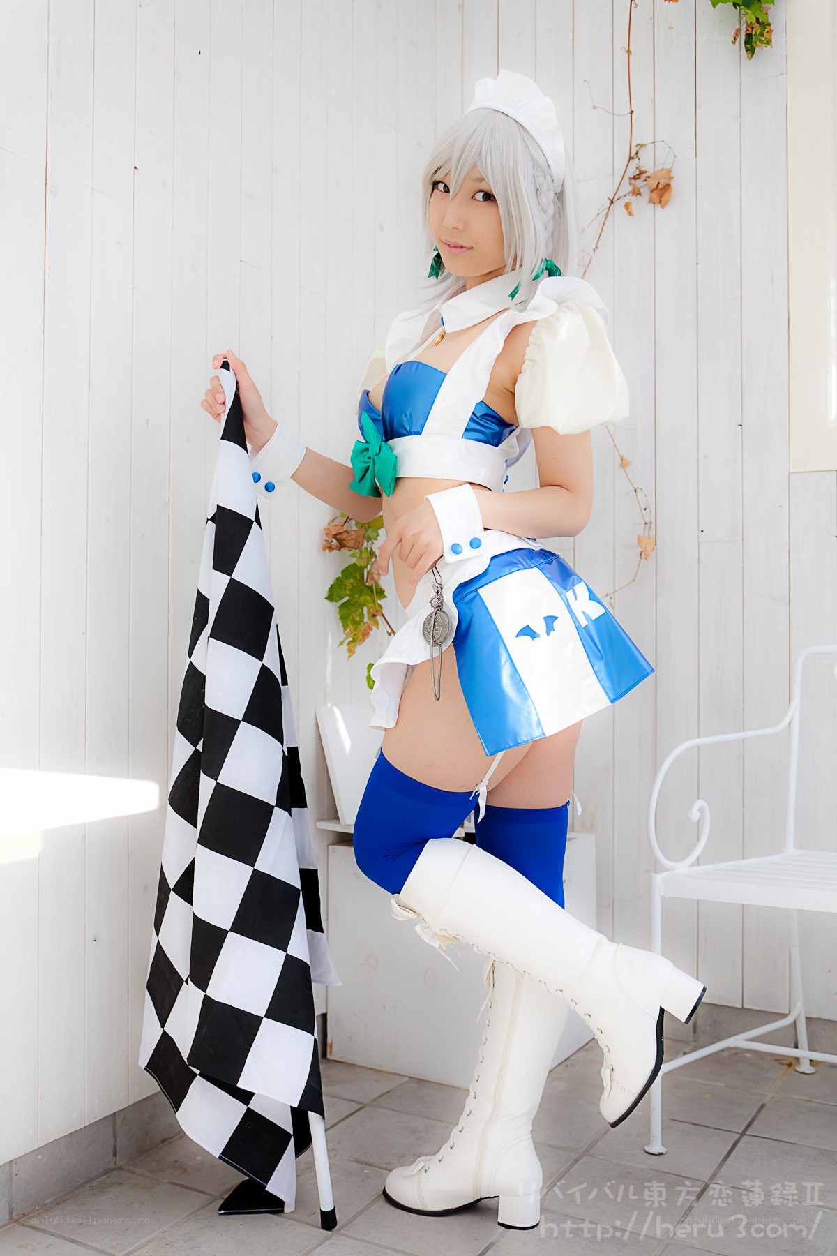 cosplayer with checkered flag