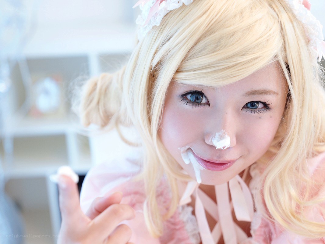 cosplayer with cream on face