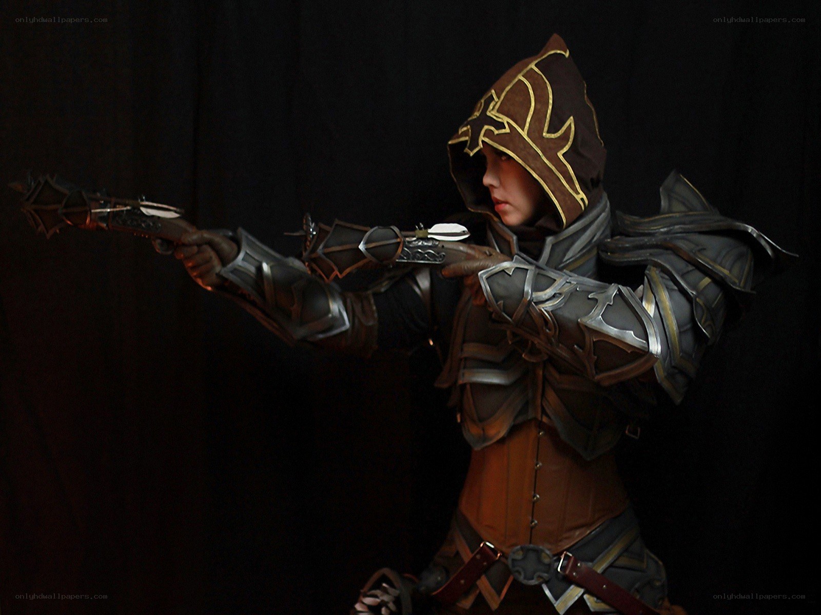 cosplayer with crossbow