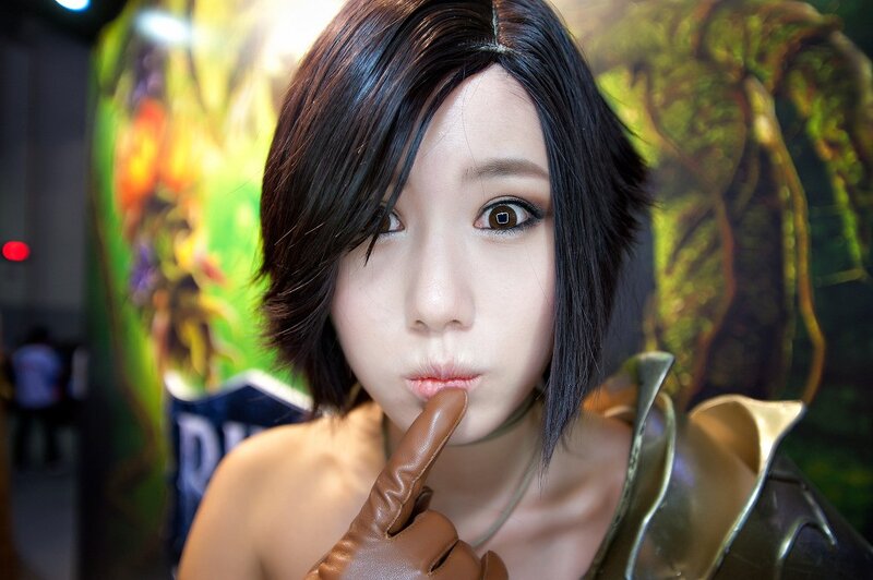 cosplayer with finger to lips
