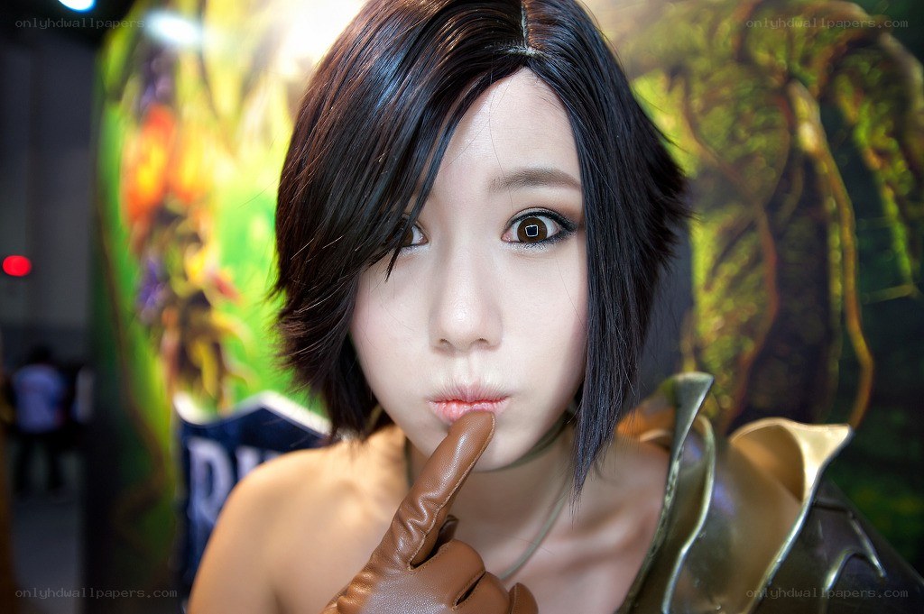 cosplayer with finger to lips