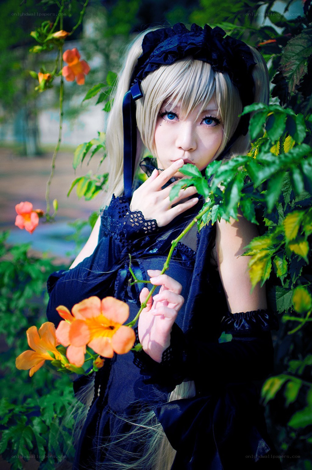 cosplayer with flowers