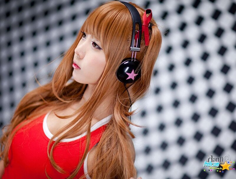 cosplayer with headphones
