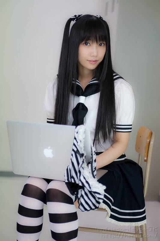 cosplayer with laptop