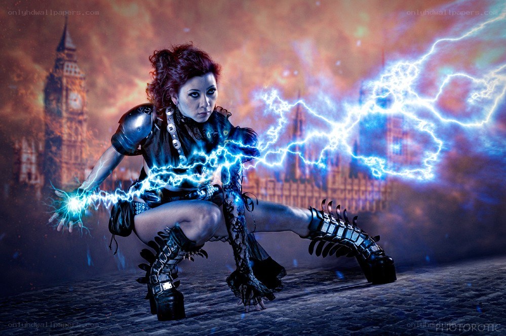 cosplayer with lightning powers