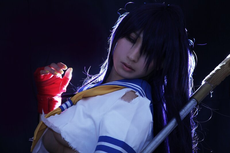 Cosplayer with Long Dark Hair