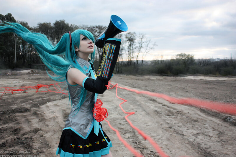 cosplayer with megaphone