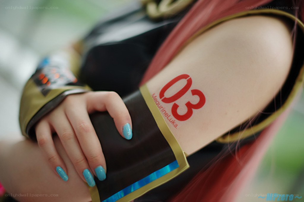 cosplayer with number tattoo