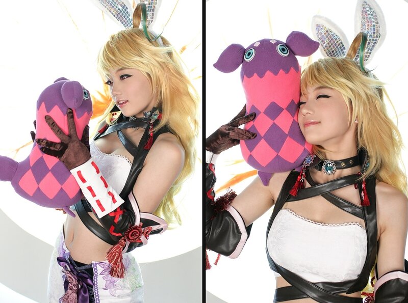cosplayer with plush toy