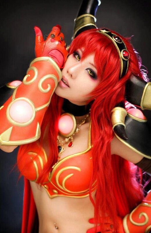 Cosplayer with Red Hair — Dramatic, Photograph, Red Wig