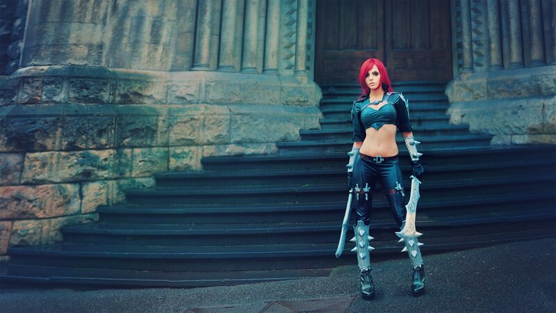 Cosplayer with Red Hair — Dramatic, Photograph, Swords