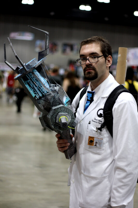 cosplayer with sci-fi weapon