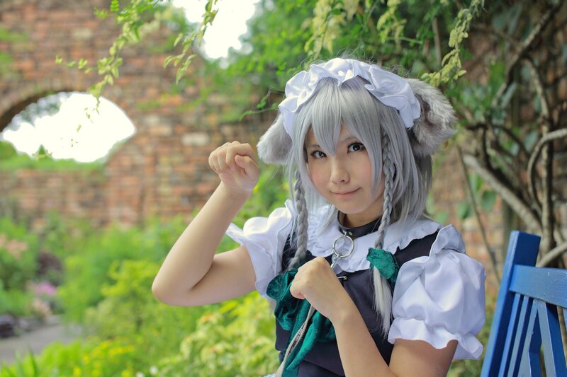 Cosplayer with Silver Hair — Green