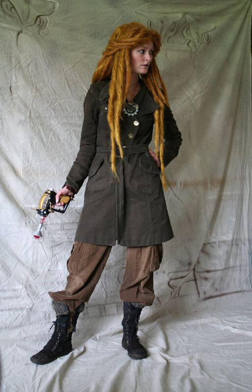 cosplayer with steampunk weapon