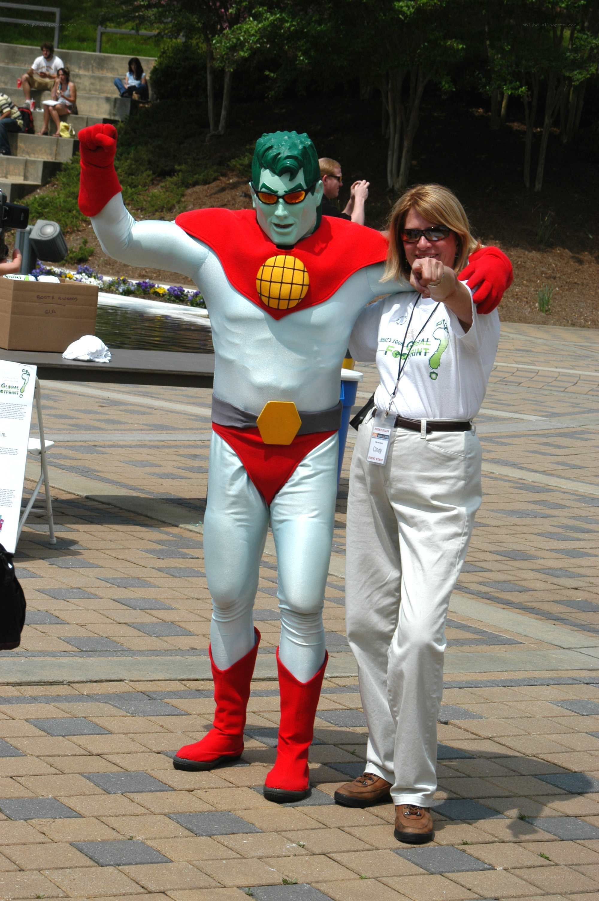 Cosplayer with superhero character