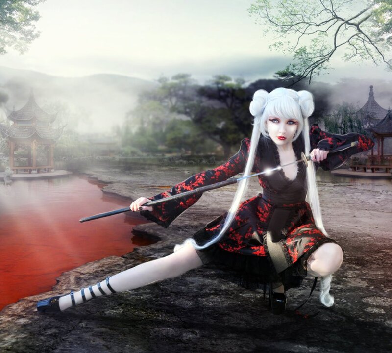 Cosplayer with Sword — Black