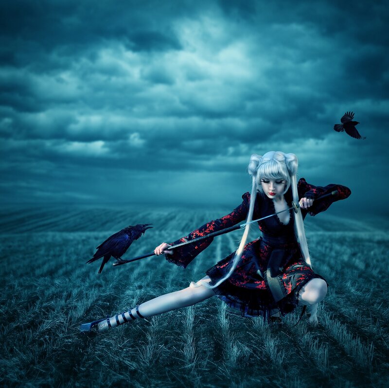 Cosplayer with Sword — Blue