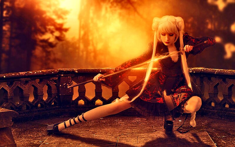 Cosplayer with Sword — Orange