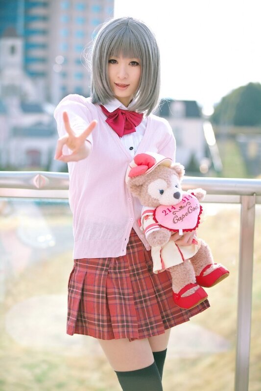 cosplayer with teddy bear
