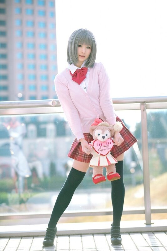 cosplayer with teddy bear