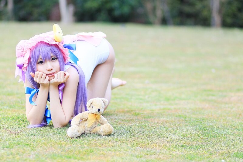 Cosplayer with Teddy Bear — Purple