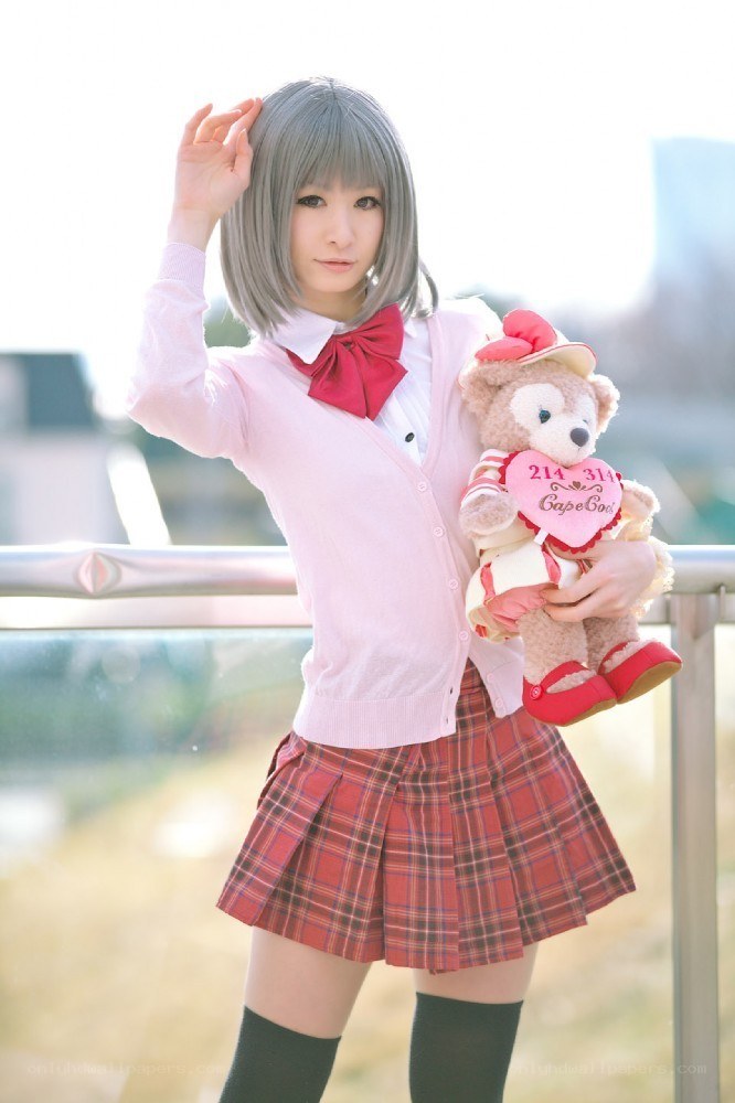 cosplayer with teddy bear