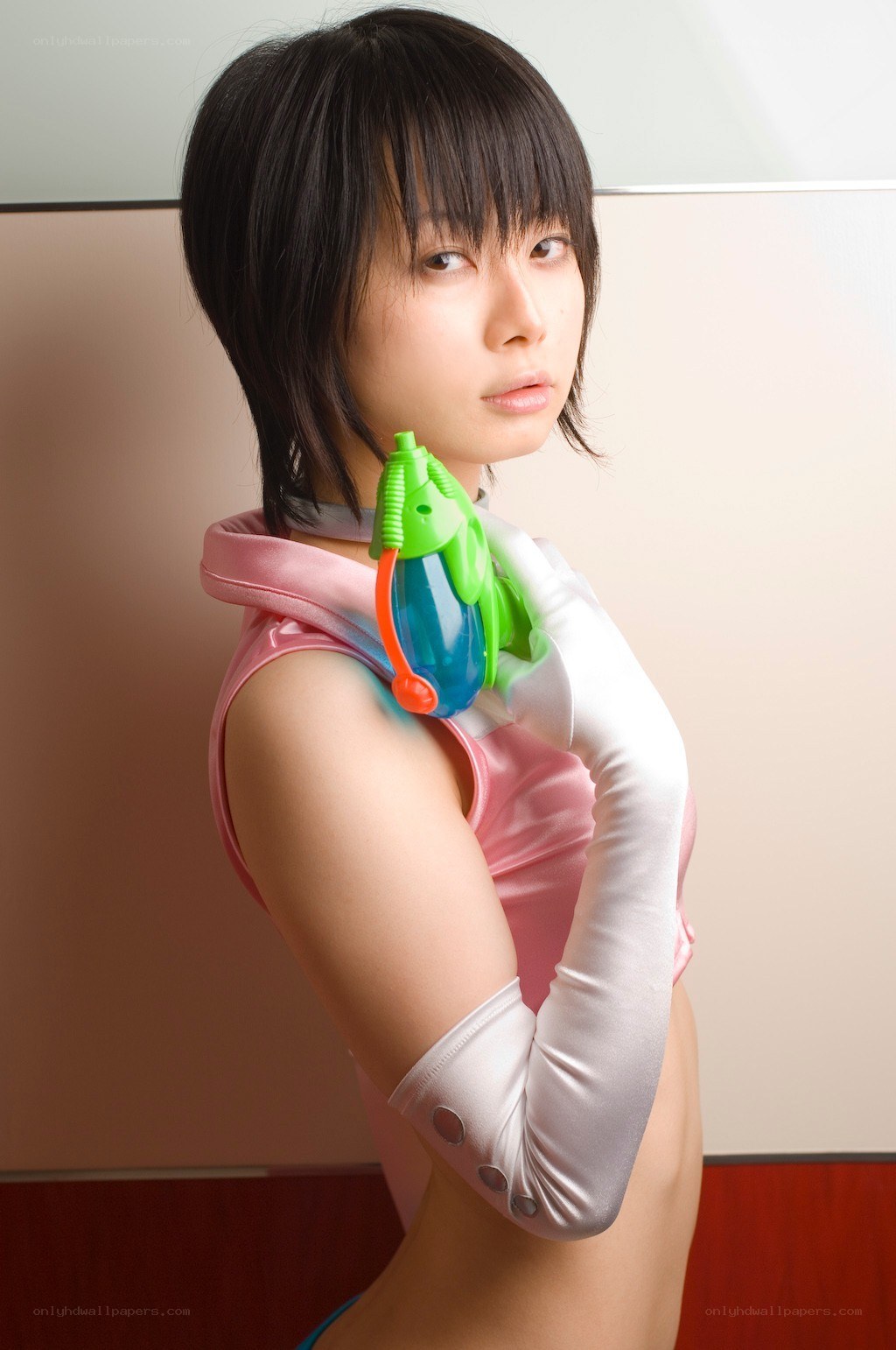 cosplayer with water gun