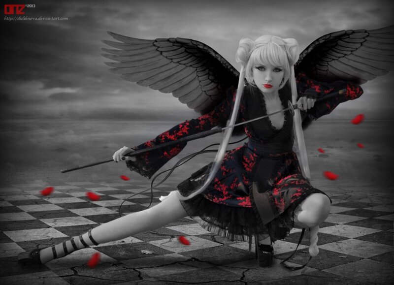 Cosplayer with Wings — Black