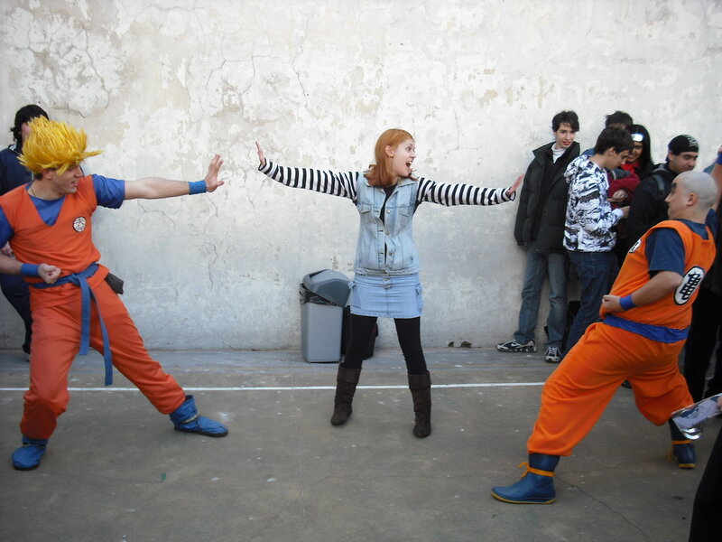 Cosplayers and fan at event
