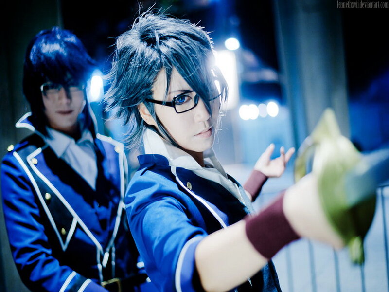 Cosplayers in Blue Uniforms