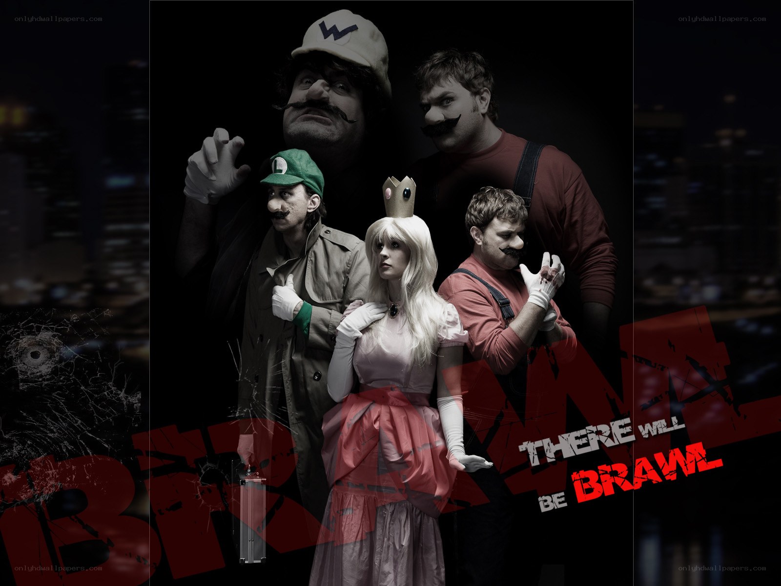 cosplayers in dark Mario-themed scene