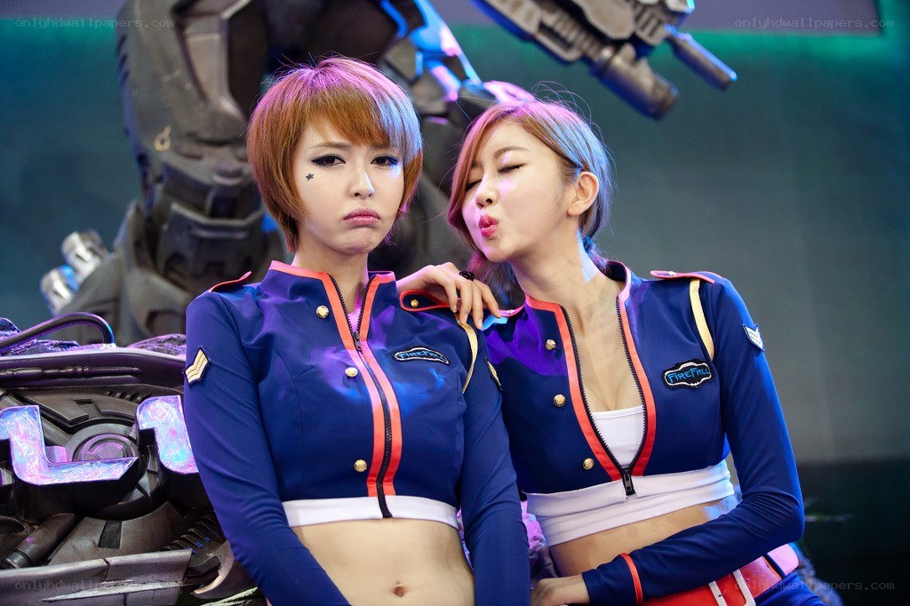 Cosplayers in futuristic uniforms