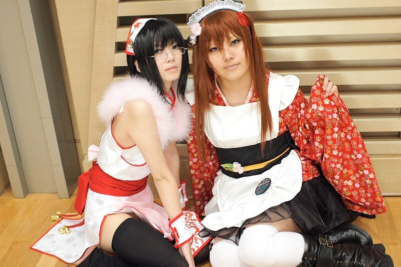 Cosplayers in traditional-inspired outfits