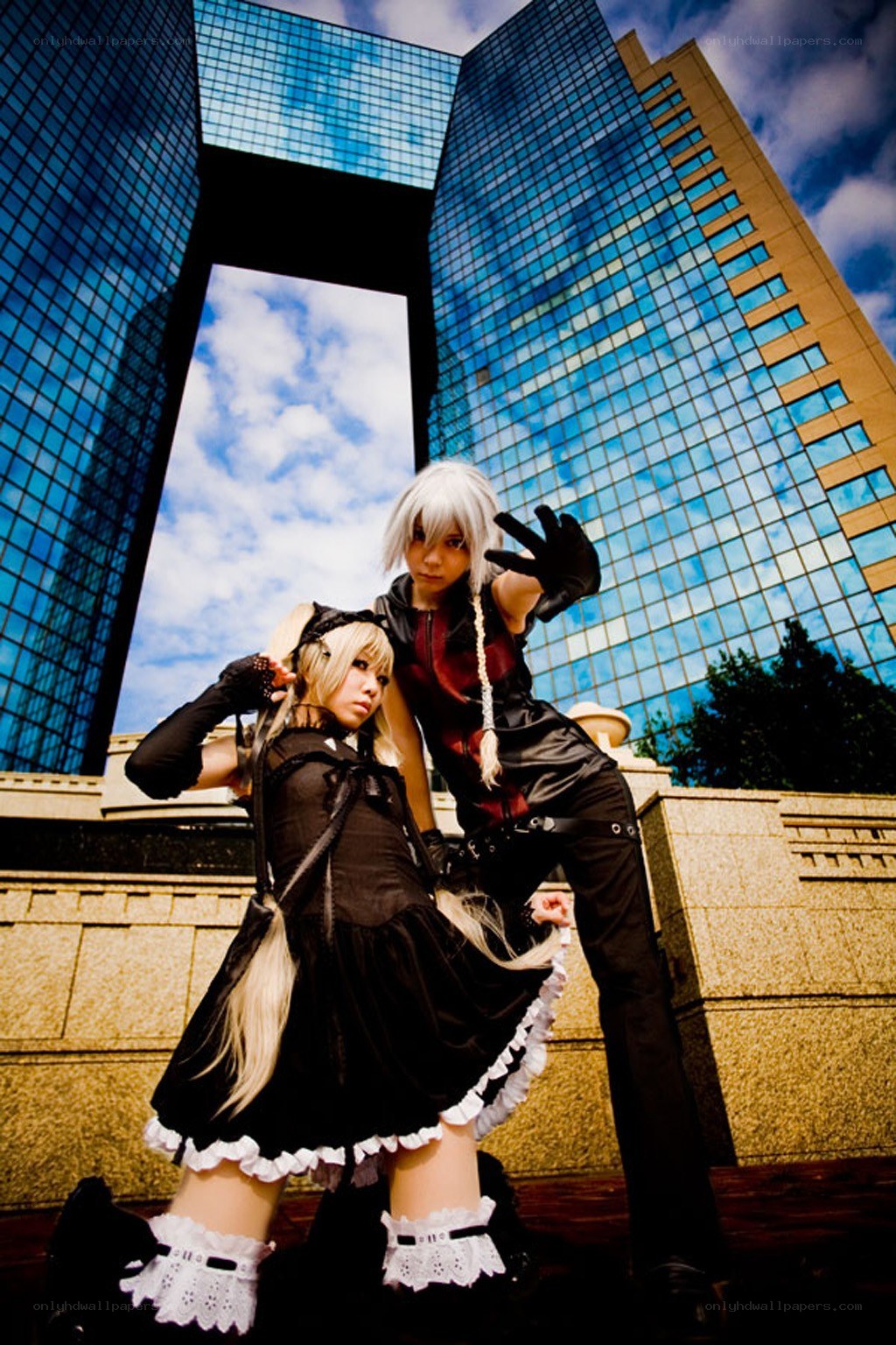 cosplayers in urban setting