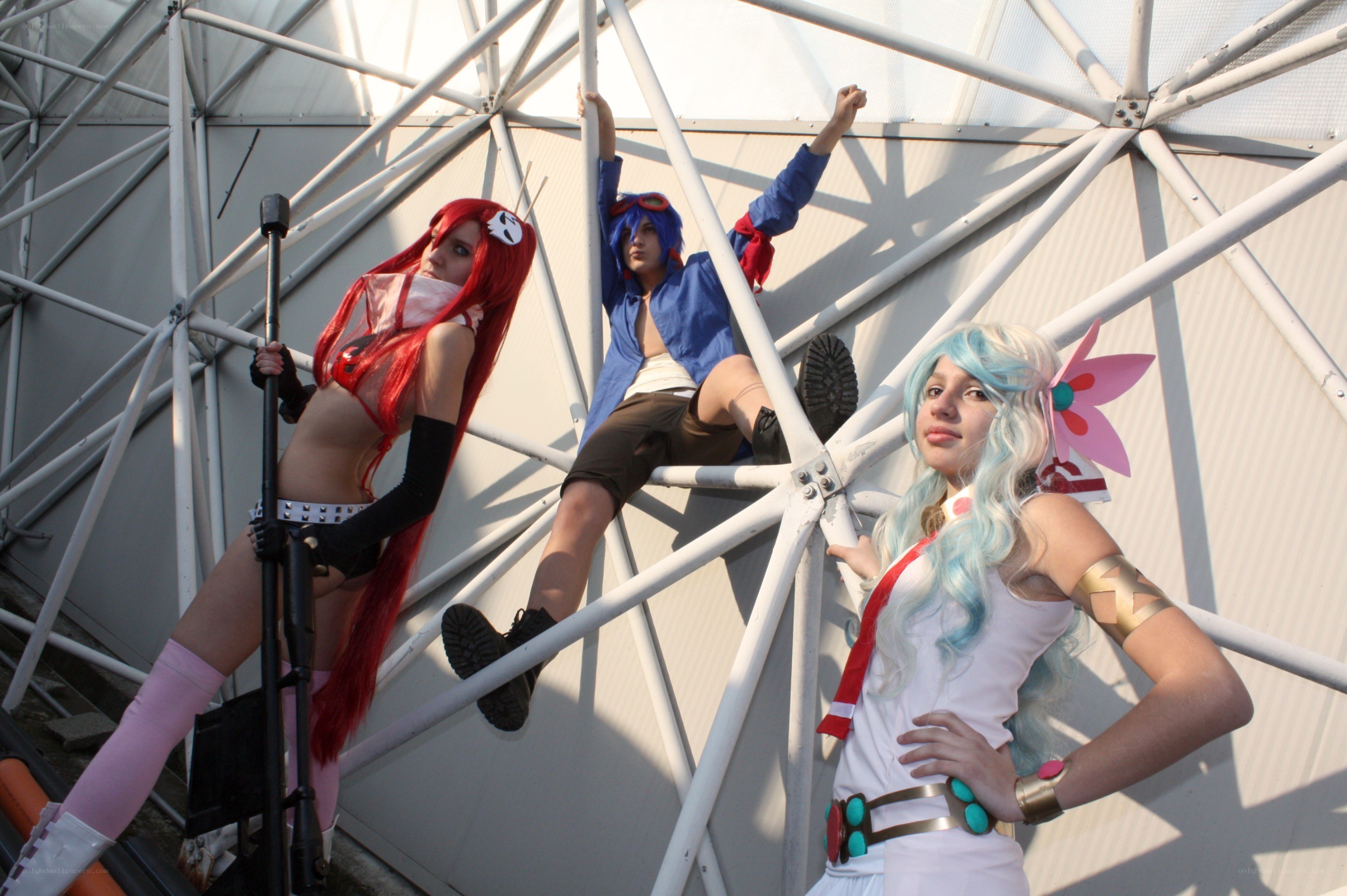 Cosplayers on a metal structure
