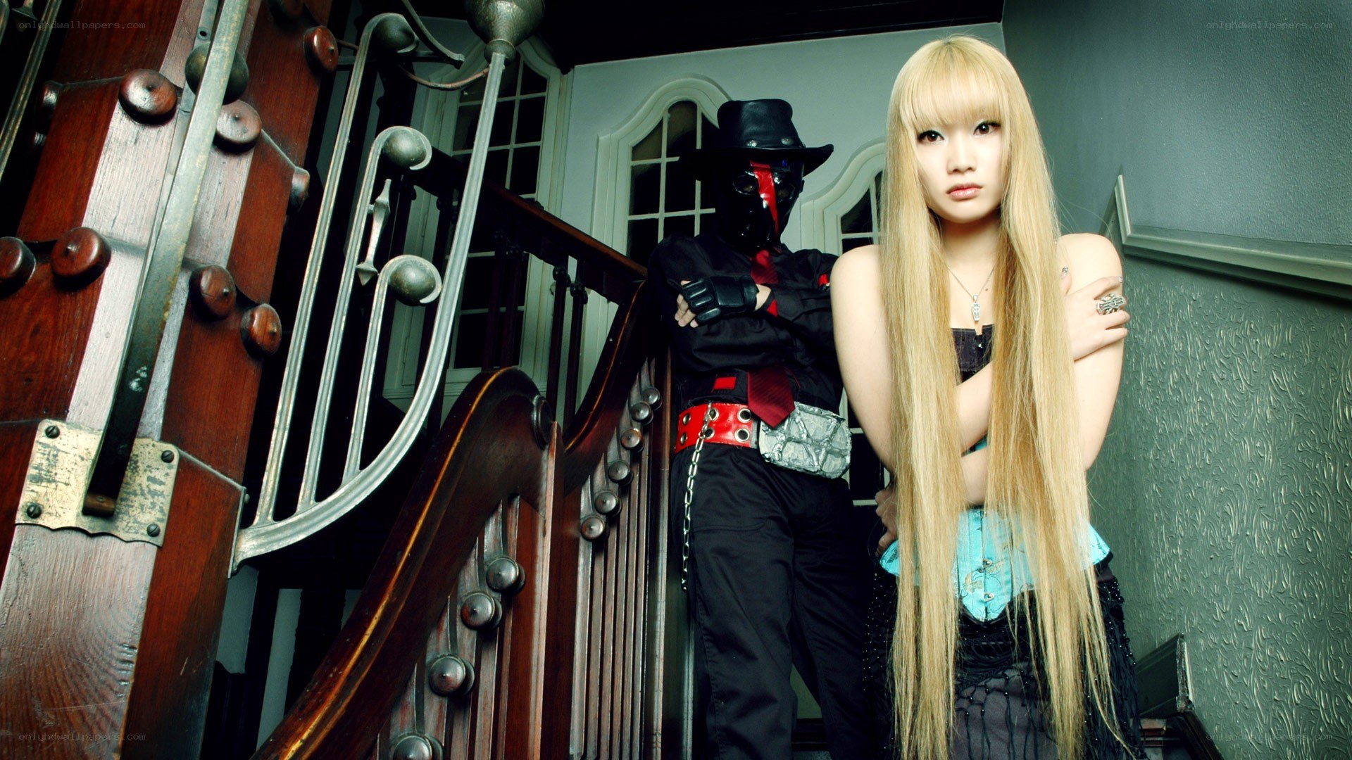 cosplayers on a staircase