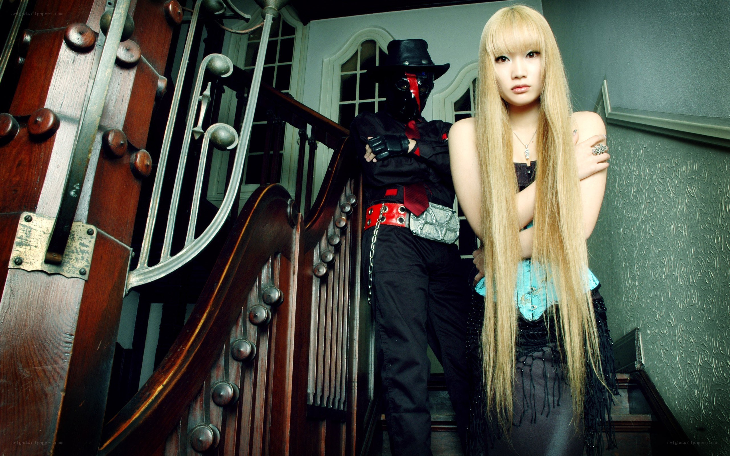 cosplayers on a staircase
